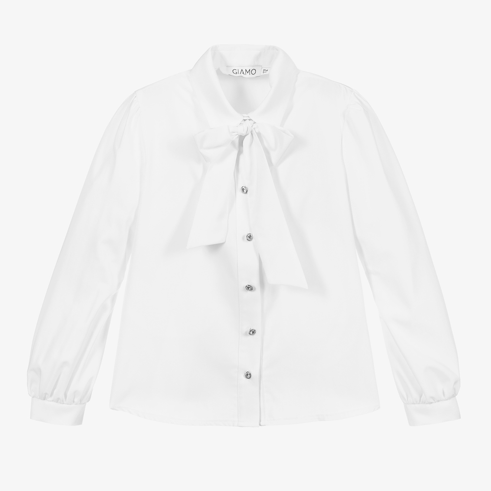 Giamo - Weiße Bluse mit Schleife (M) | Childrensalon