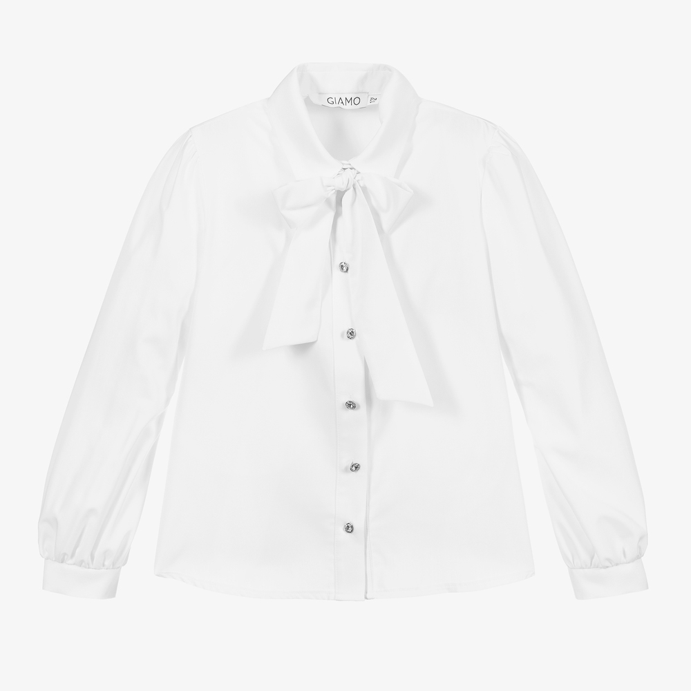 Giamo - Girls White Blouse with Bow | Childrensalon