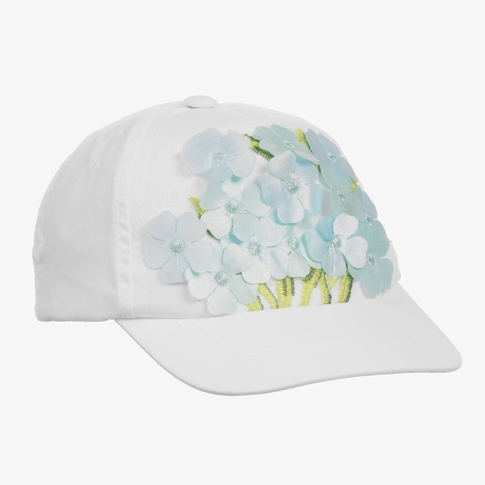 Giamo - Girls White Cotton Flowers Cap | Childrensalon