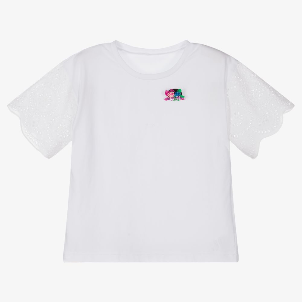 Giamo-Girls White Cotton T-Shirt | Childrensalon Outlet