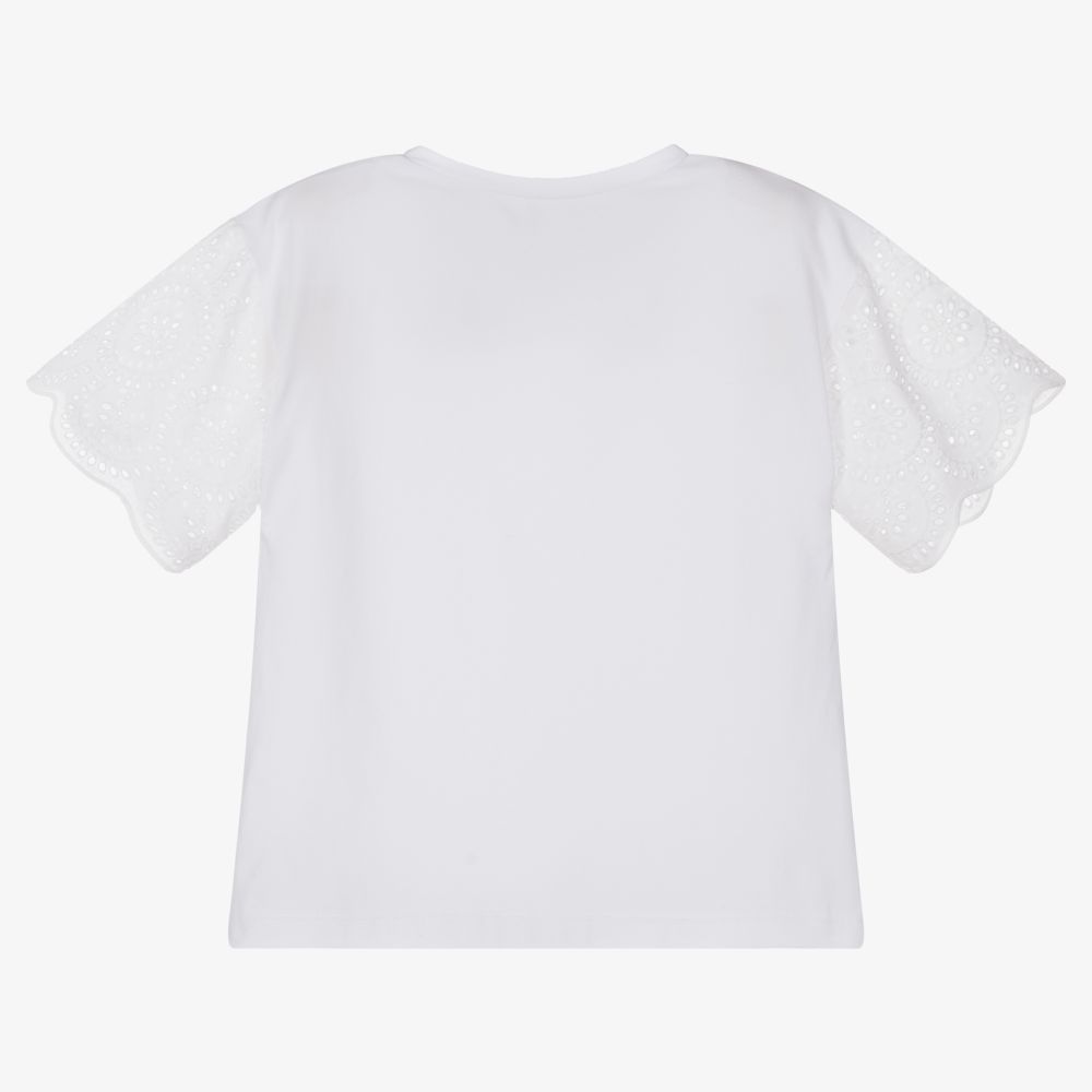 Giamo-Girls White Cotton T-Shirt | Childrensalon Outlet
