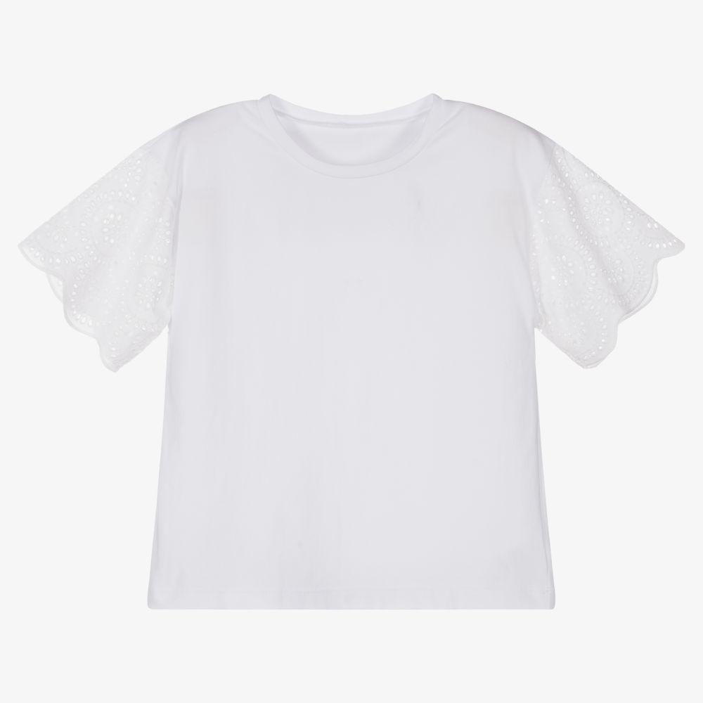 Giamo-Girls White Cotton T-Shirt | Childrensalon Outlet