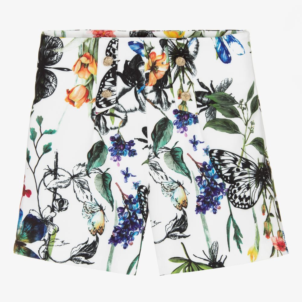 Giamo - Weiße Shorts mit Blumen-Print (M) | Childrensalon