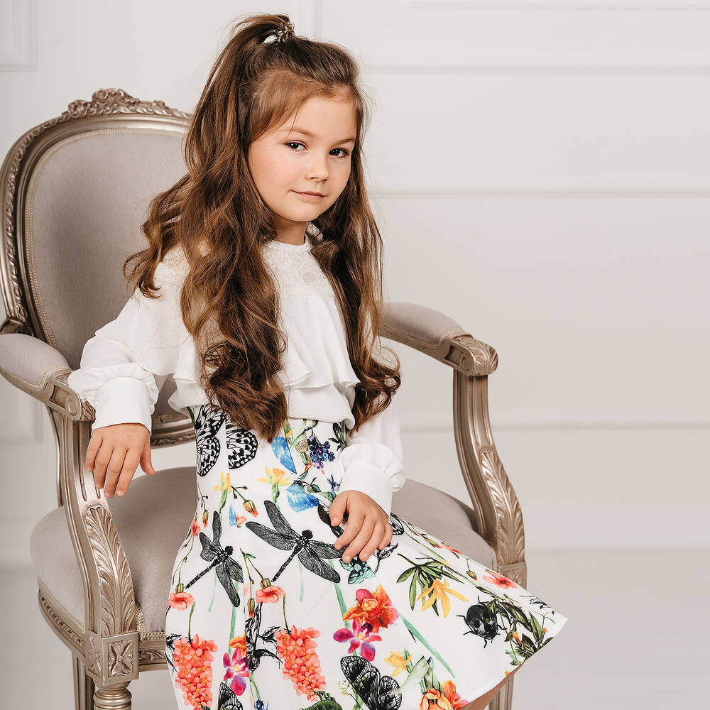 Giamo-Girls White Floral Skirt | Childrensalon Outlet