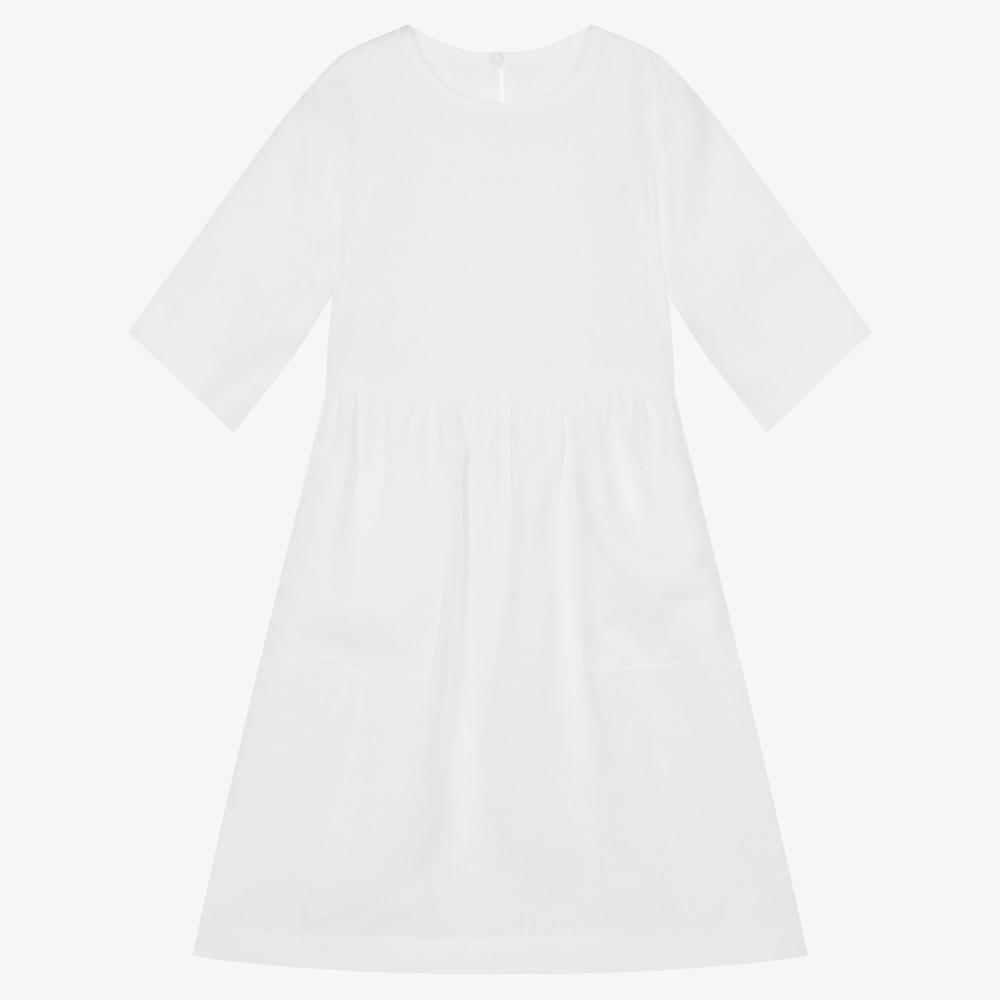 Giamo-Girls White Linen Dress | Childrensalon Outlet