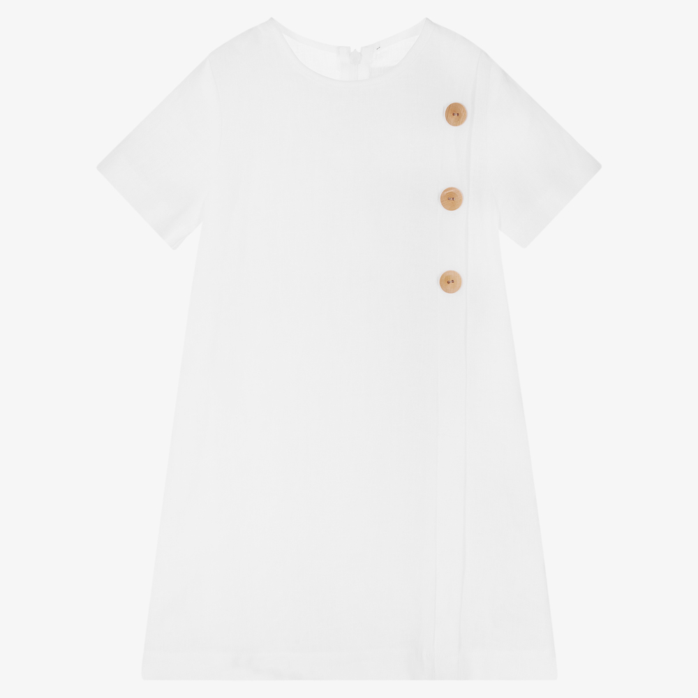 Giamo - Girls White Linen Dress | Childrensalon