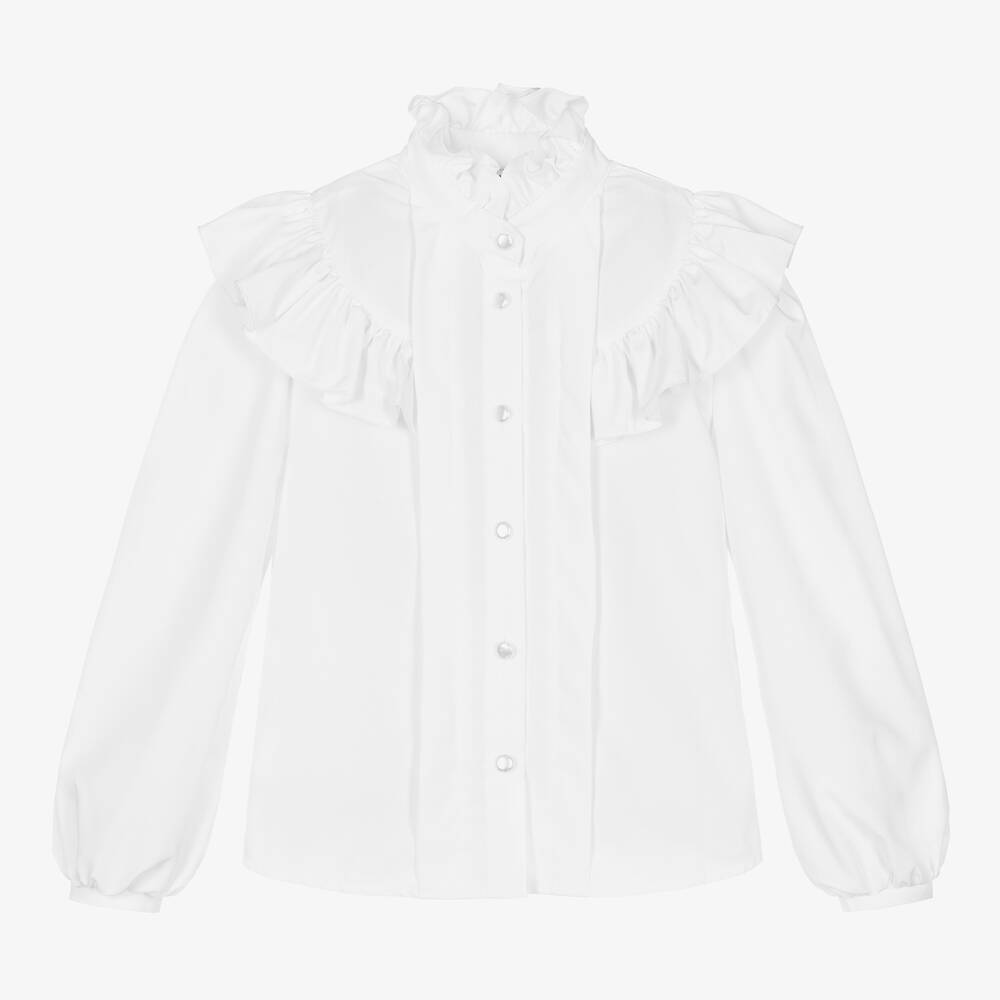 Giamo - Girls White Ruffle Blouse | Childrensalon