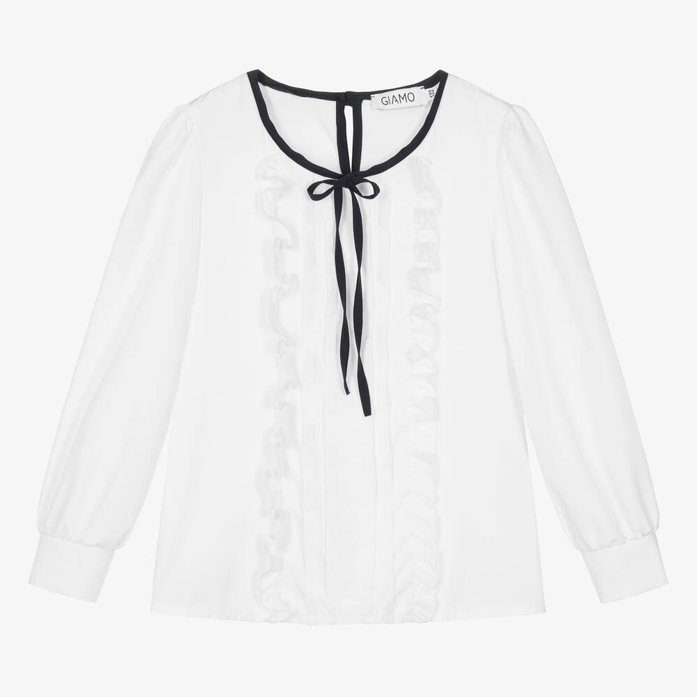 Giamo - Girls White Ruffle Blouse | Childrensalon