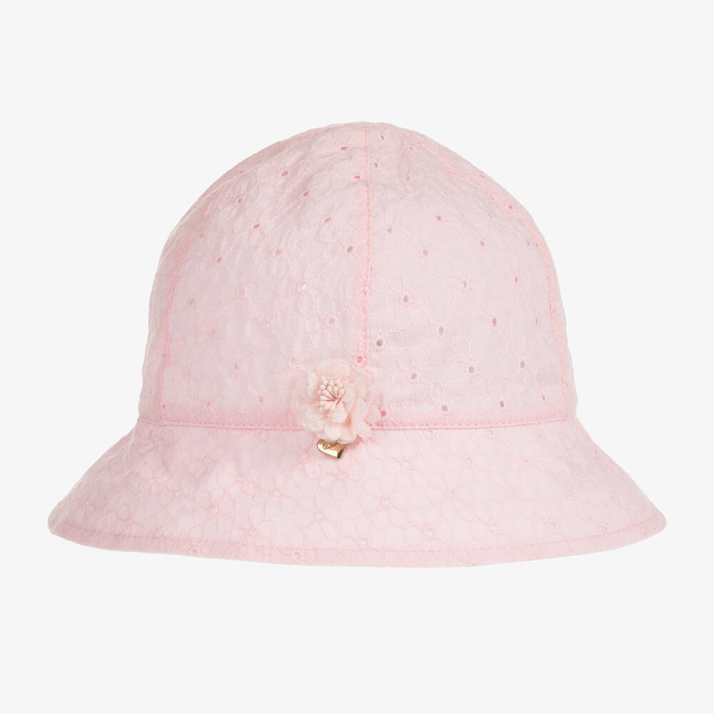 Giamo-Pink Broderie Anglaise Sun Hat | Childrensalon Outlet