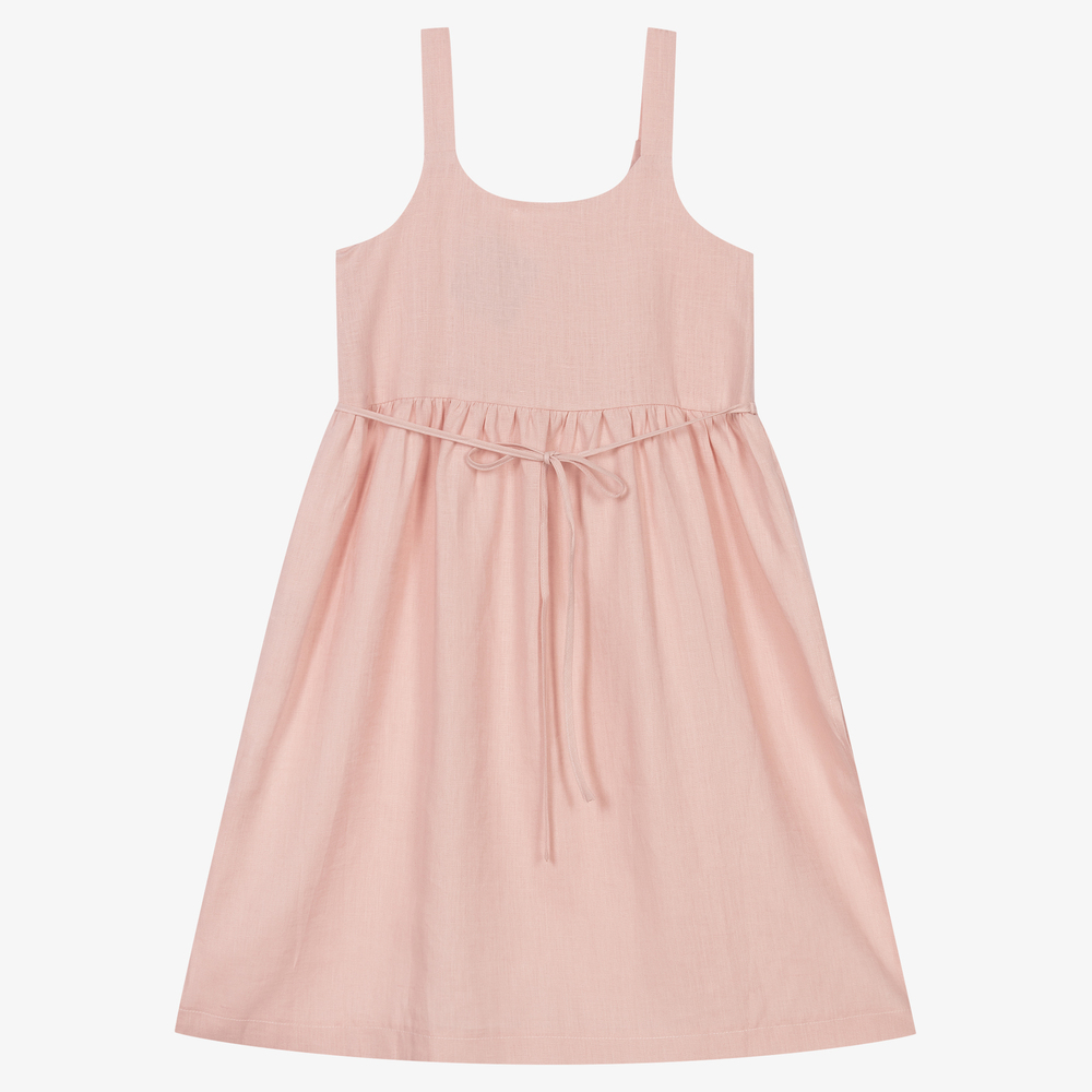 Giamo-Pink Linen Pinafore Dress | Childrensalon Outlet