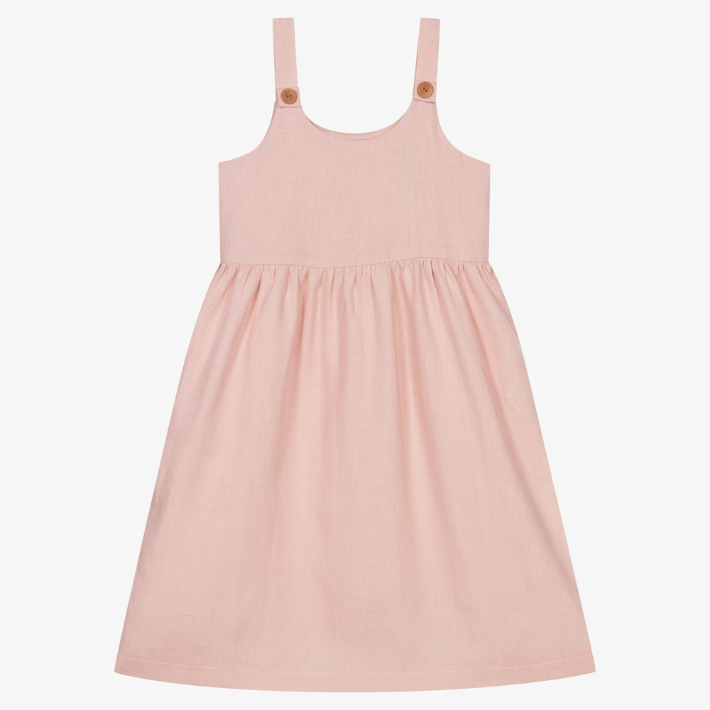 Giamo - Pink Linen Pinafore Dress | Childrensalon