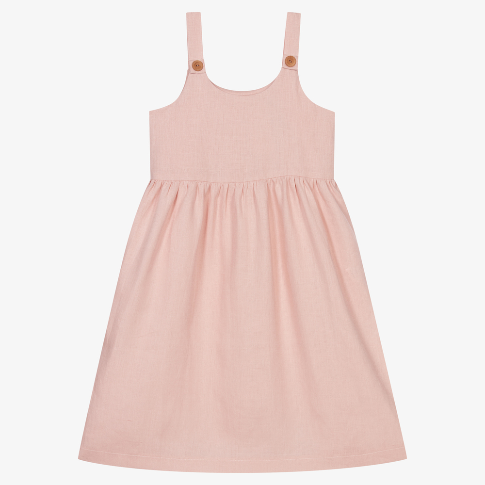 Giamo-Pink Linen Pinafore Dress | Childrensalon Outlet