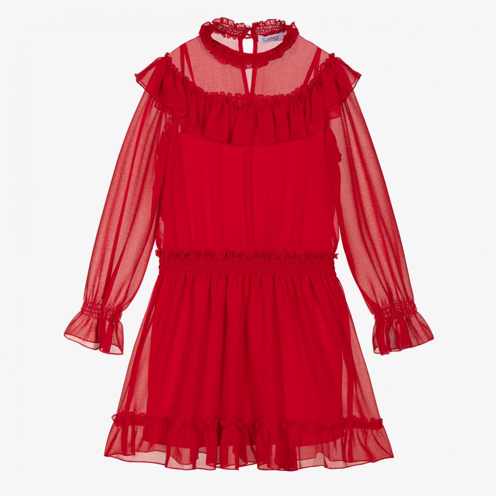 Giamo - Vestido rojo de gasa con volantes | Childrensalon Outlet