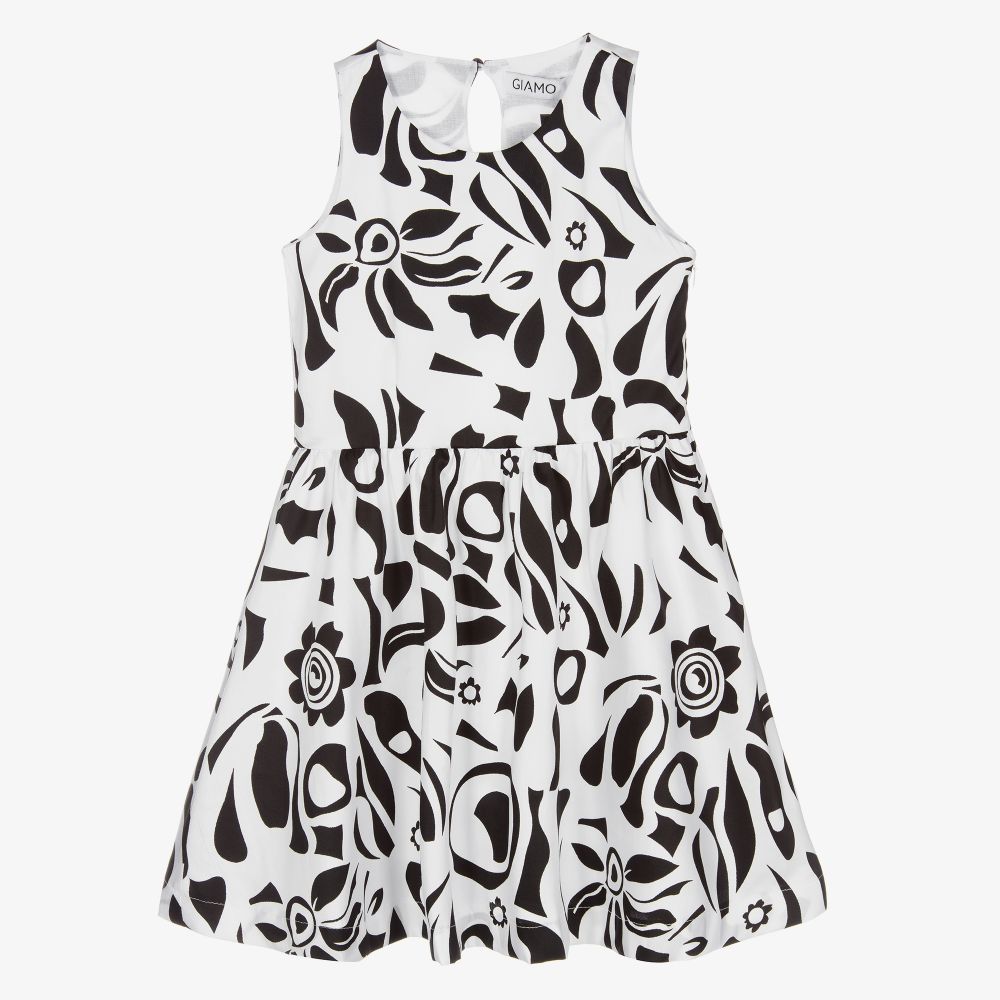 Giamo - White & Black Floral Dress | Childrensalon
