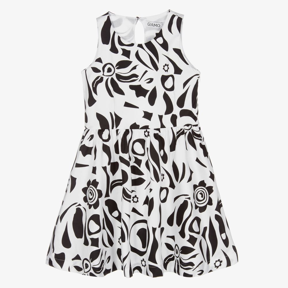 Giamo - Robe blanche et noire à fleurs | Childrensalon