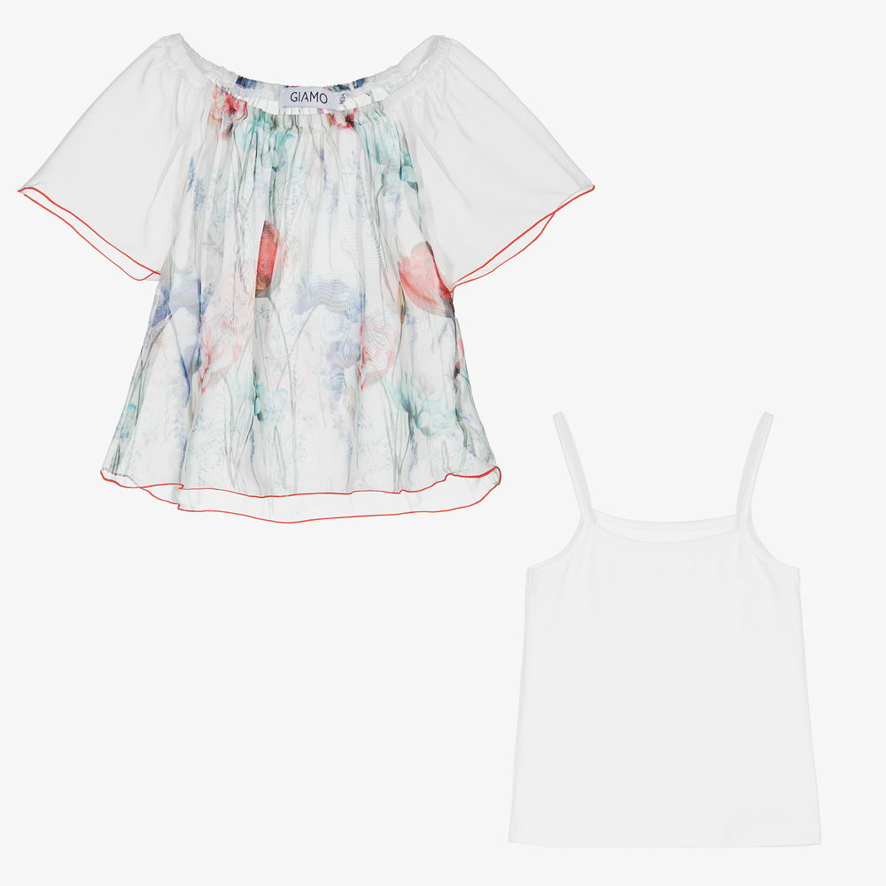 Giamo-White Floral Blouse & Vest Top | Childrensalon Outlet