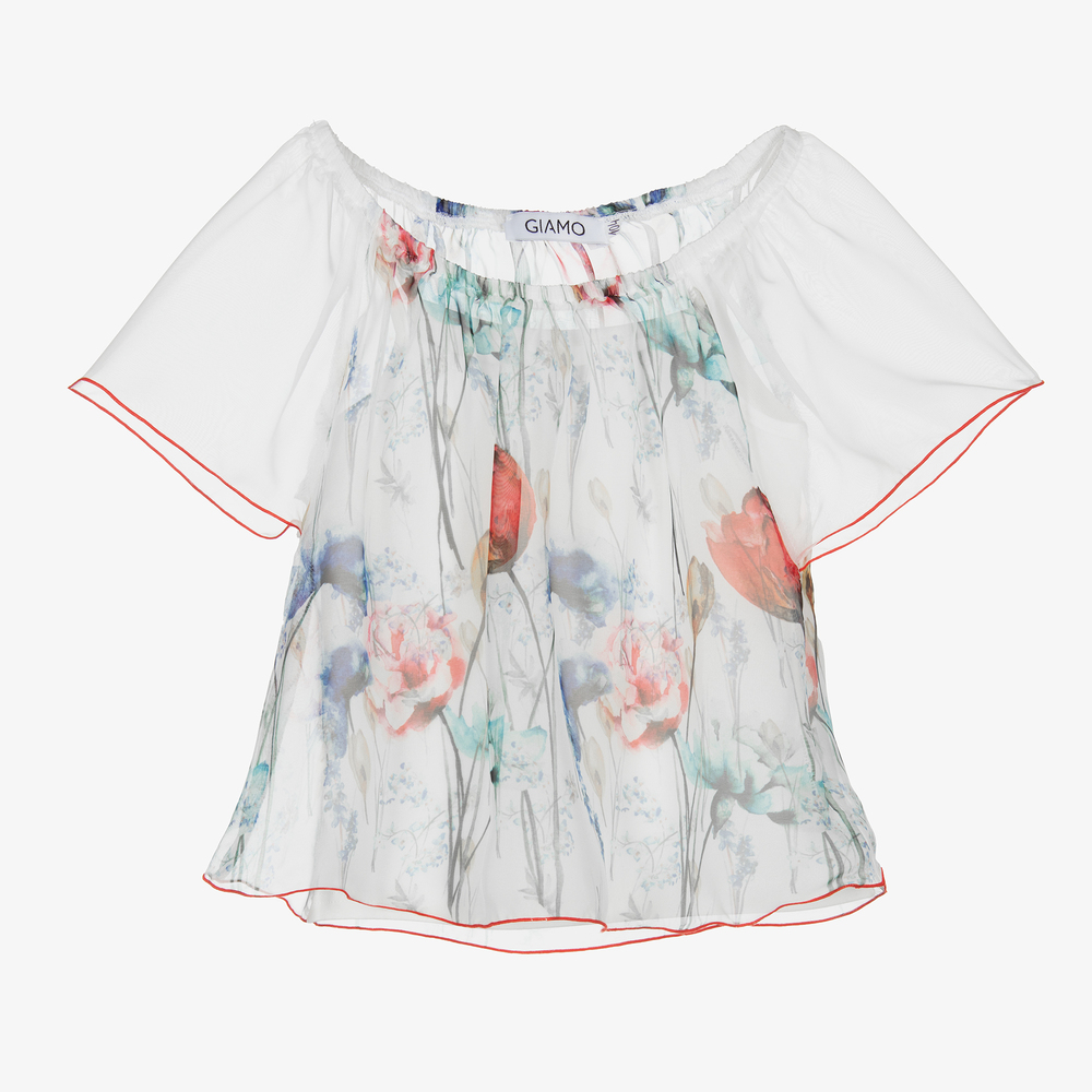Giamo - Белая блузка с цветами и майка | Childrensalon