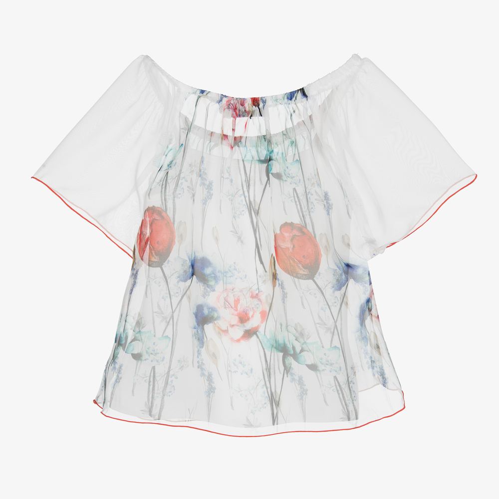 Giamo-White Floral Blouse & Vest Top | Childrensalon Outlet