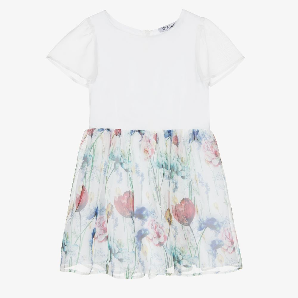 White chiffon floral dress hotsell