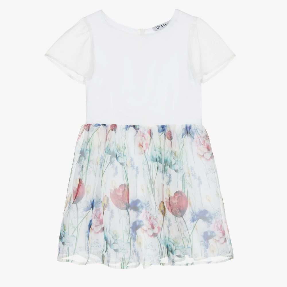 Giamo - Weißes Chiffonkleid mit Blumen-Print | Childrensalon