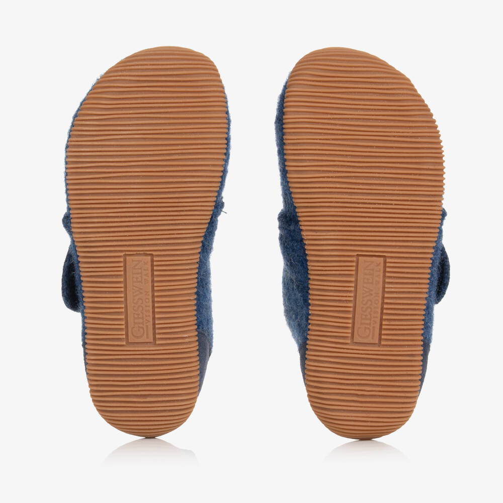 Giesswein-Blue Felted Wool Velcro Slippers | Childrensalon Outlet