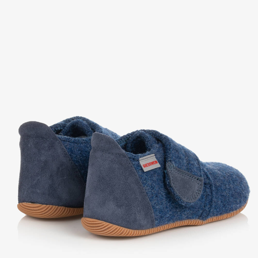 Giesswein-Blue Felted Wool Velcro Slippers | Childrensalon Outlet