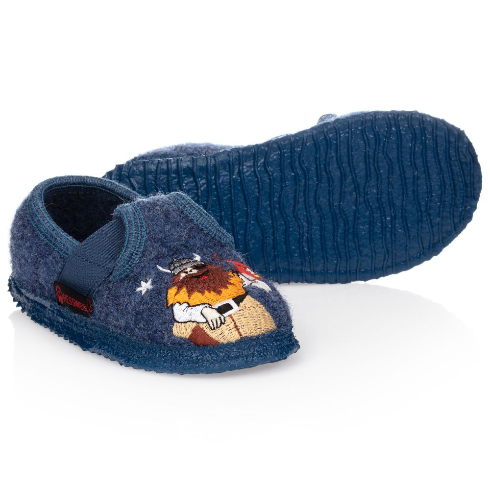 Giesswein - Blue Viking Wool Slippers | Childrensalon