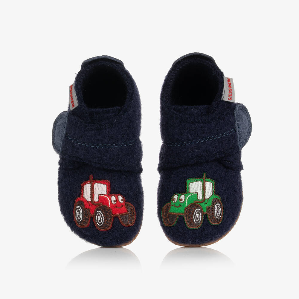 Giesswein - Boys Blue Felted Wool Tractor Slippers | Childrensalon