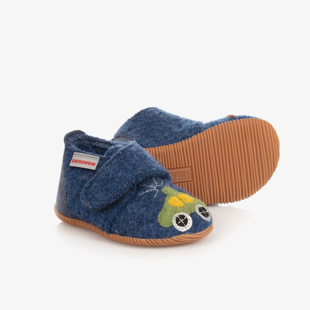 Giesswein - Boys Blue Wool Felt Slippers | Childrensalon