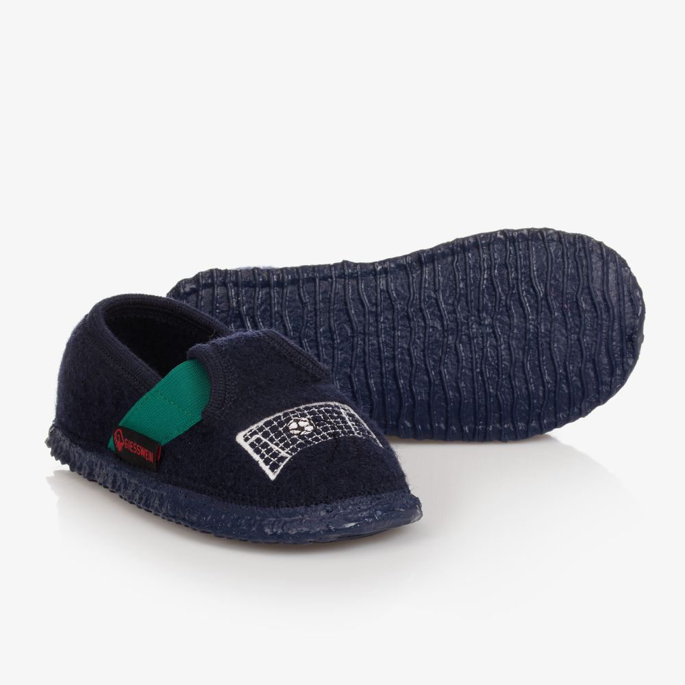 Giesswein - Boys Blue Wool Felt Slippers | Childrensalon