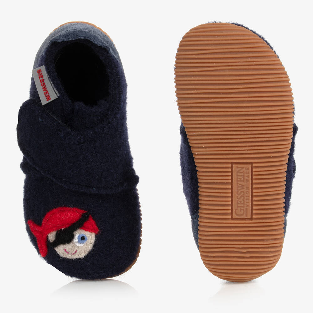 Giesswein-Boys Blue Wool Felt Slippers | Childrensalon Outlet