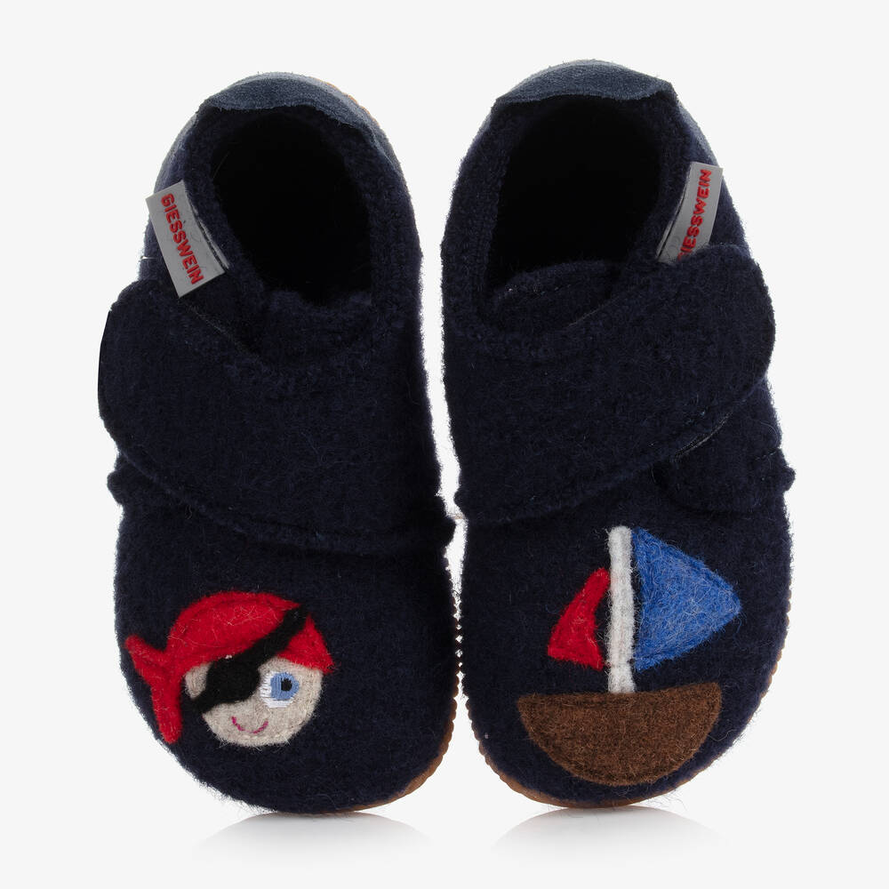 Giesswein - Boys Blue Wool Felt Slippers | Childrensalon