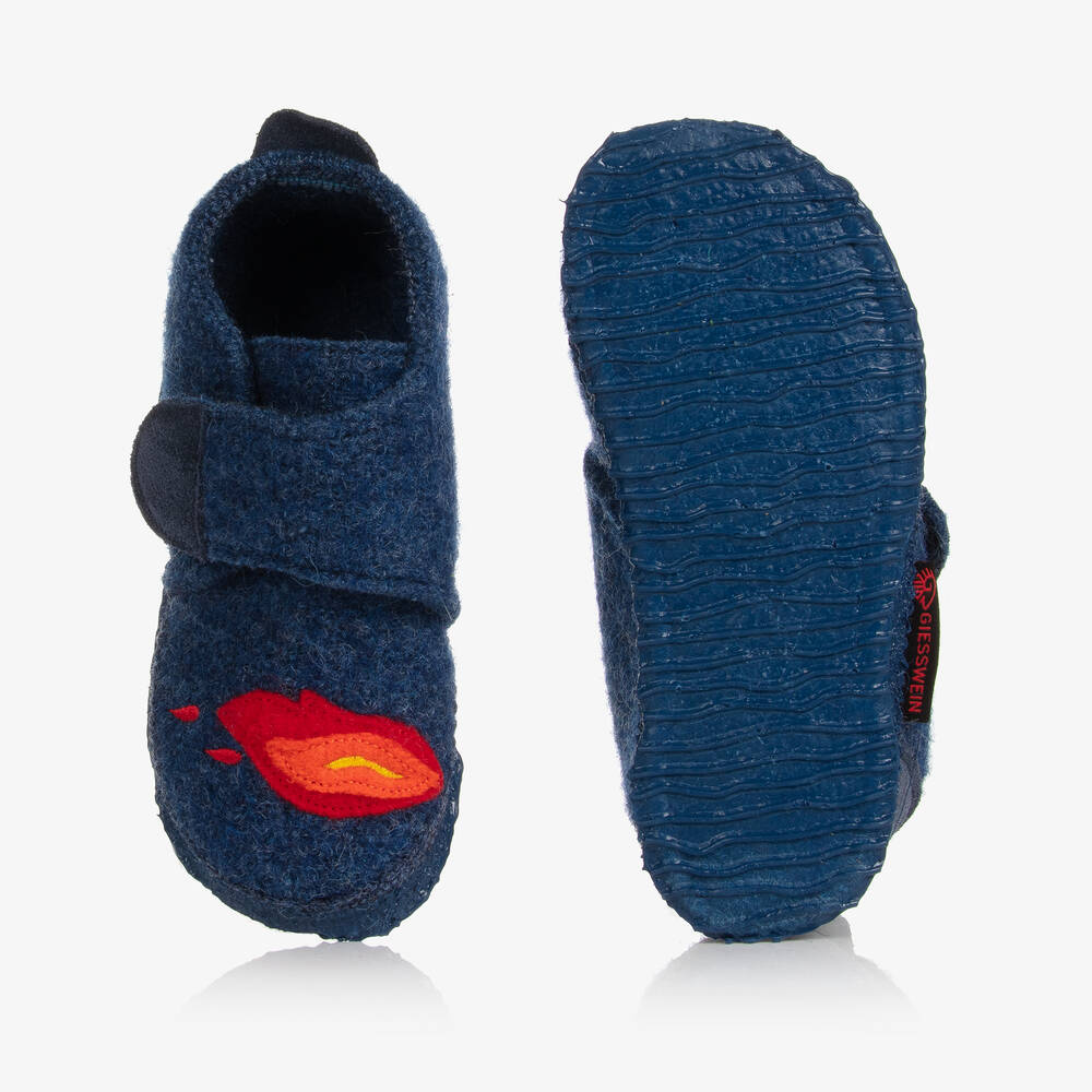 Giesswein-Boys Blue Wool Slippers | Childrensalon Outlet