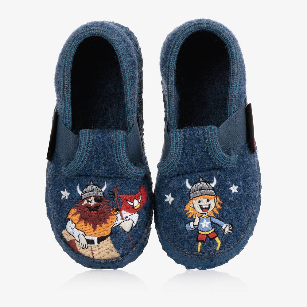 Giesswein - Boys Blue Wool Slippers | Childrensalon