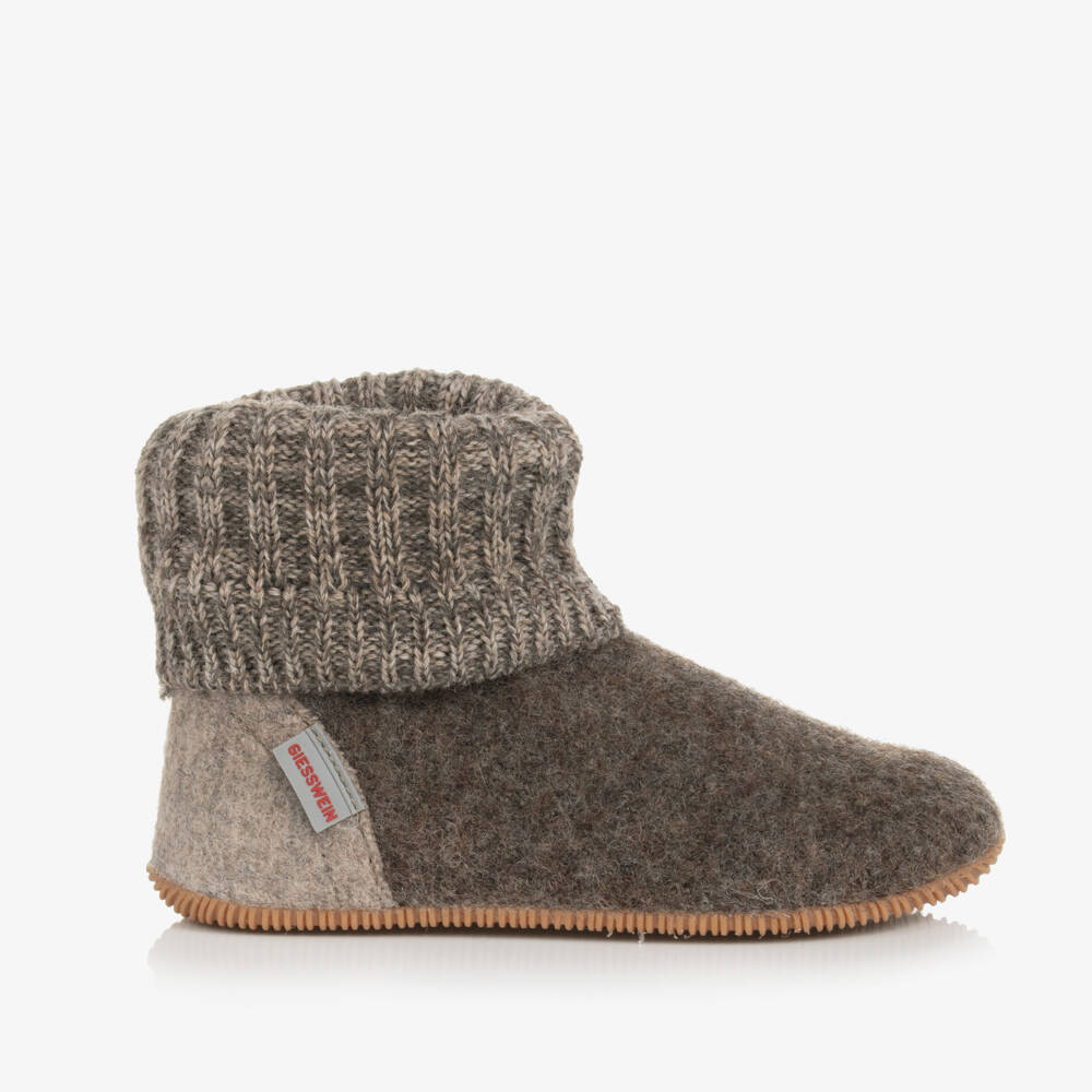 Giesswein-Brown Felted Wool Slippers | Childrensalon Outlet