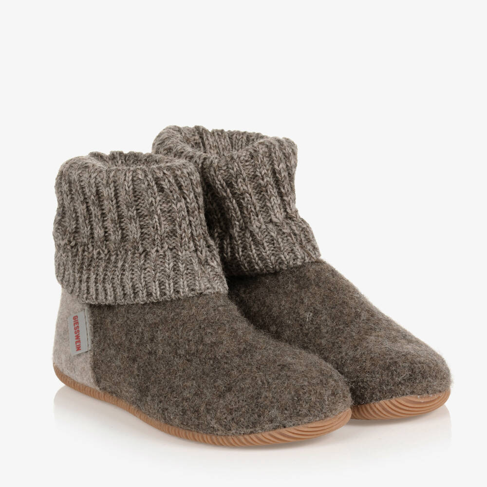 Giesswein-Brown Felted Wool Slippers | Childrensalon Outlet