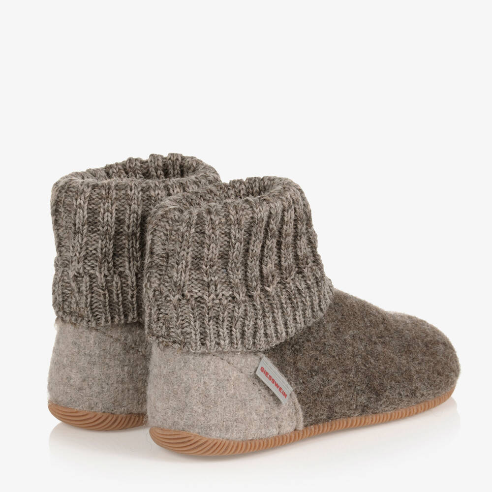Giesswein-Brown Felted Wool Slippers | Childrensalon Outlet