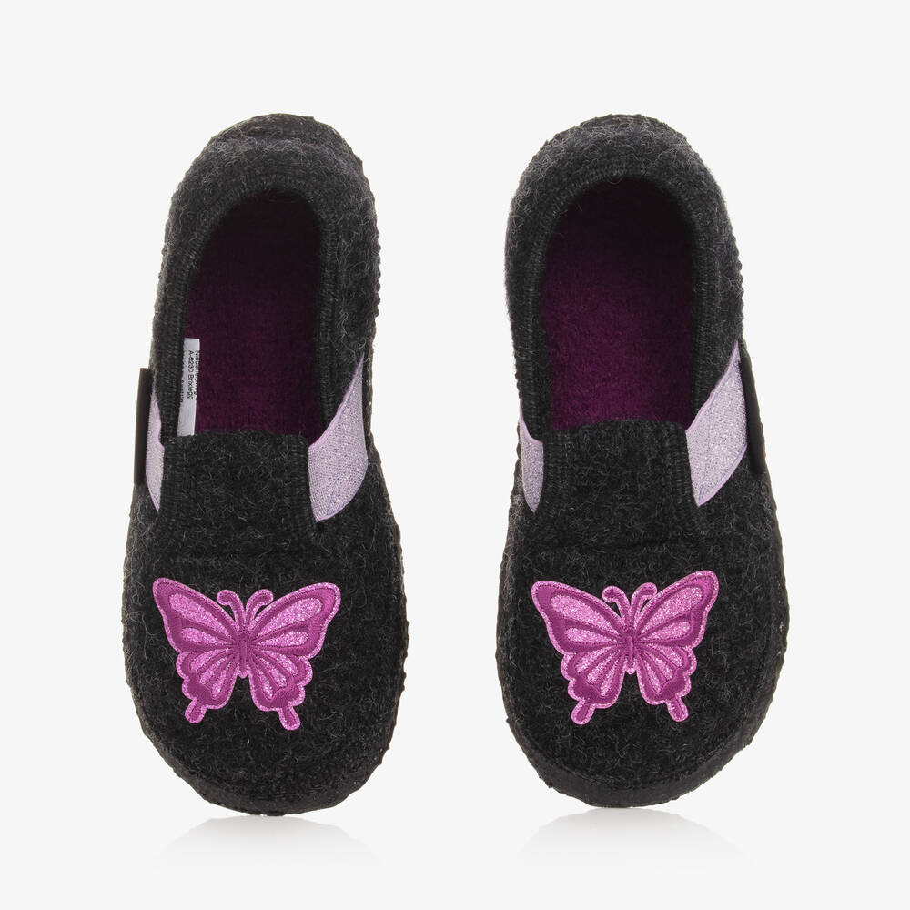 Giesswein - Girls Charcoal Grey Wool Slippers | Childrensalon