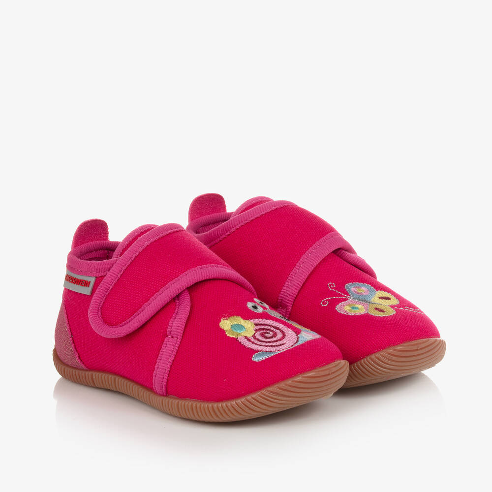 Giesswein - Girls Fuchsia Pink Cotton Slippers | Childrensalon