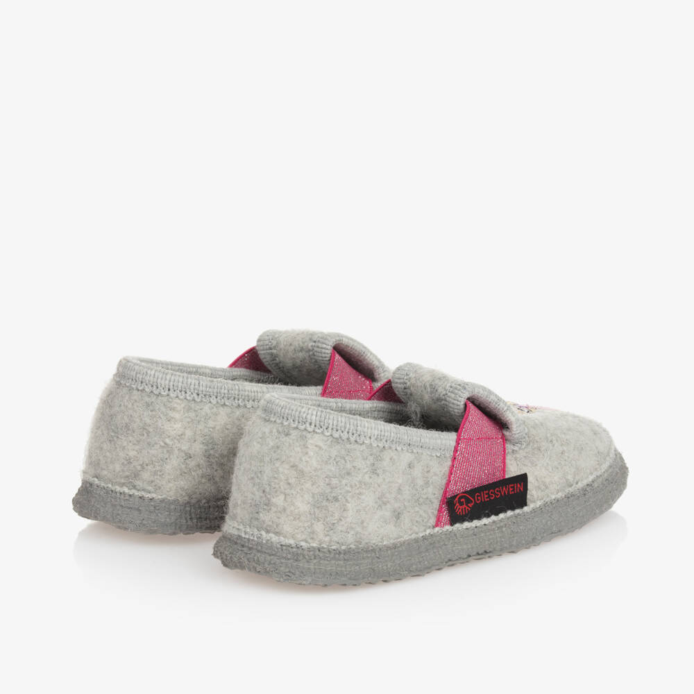 Giesswein-Girls Grey Wool Princess Slippers | Childrensalon Outlet