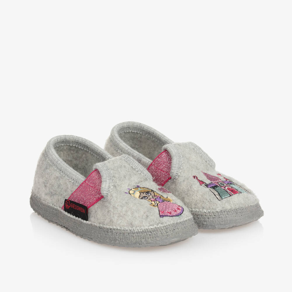 Giesswein-Girls Grey Wool Princess Slippers | Childrensalon Outlet