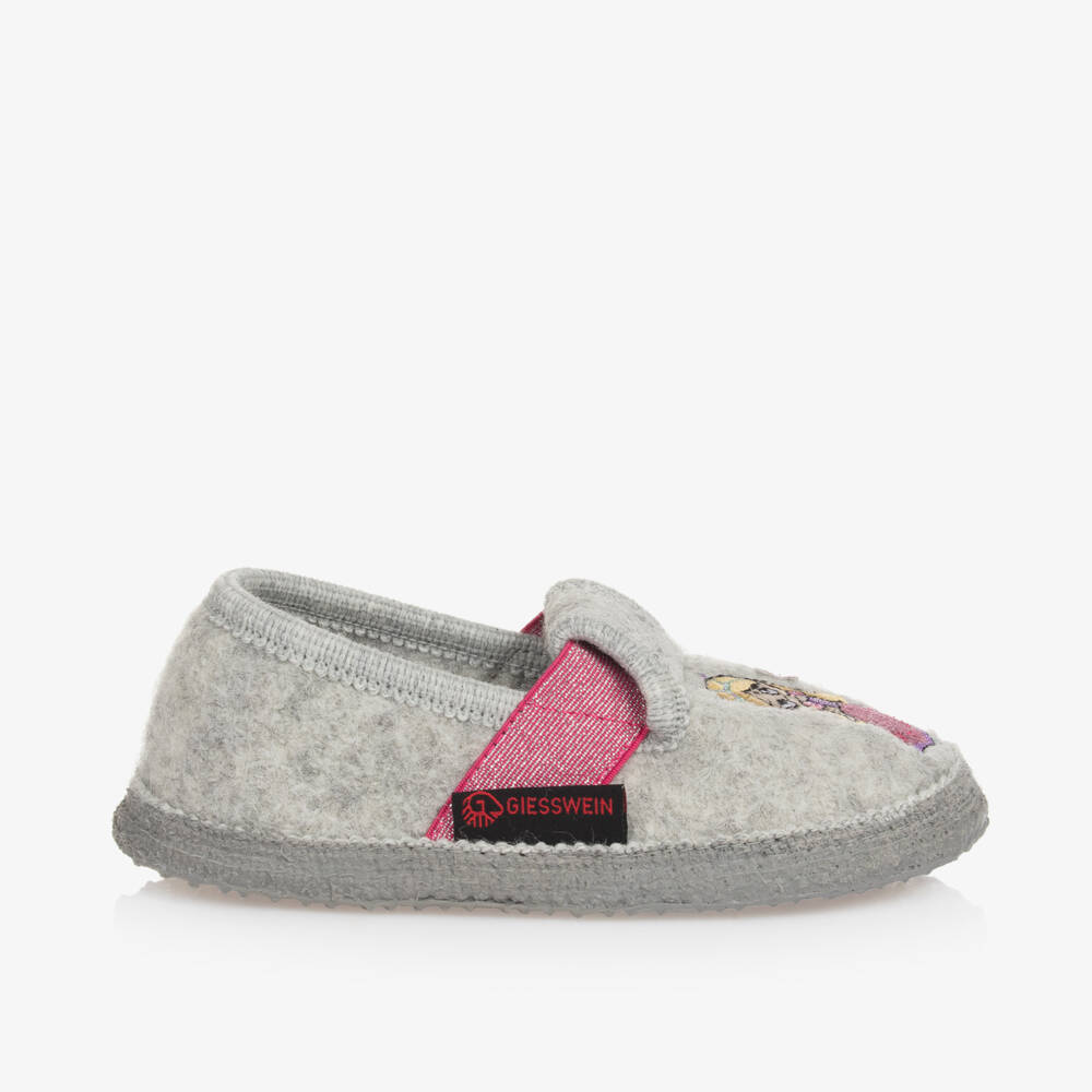 Giesswein-Girls Grey Wool Princess Slippers | Childrensalon Outlet