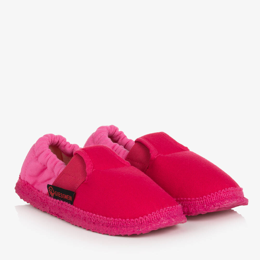 Giesswein - Girls Pink Cotton Elasticated Slippers | Childrensalon