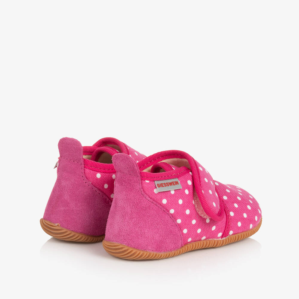 Giesswein-Girls Pink Cotton Polka Dot Slippers | Childrensalon Outlet