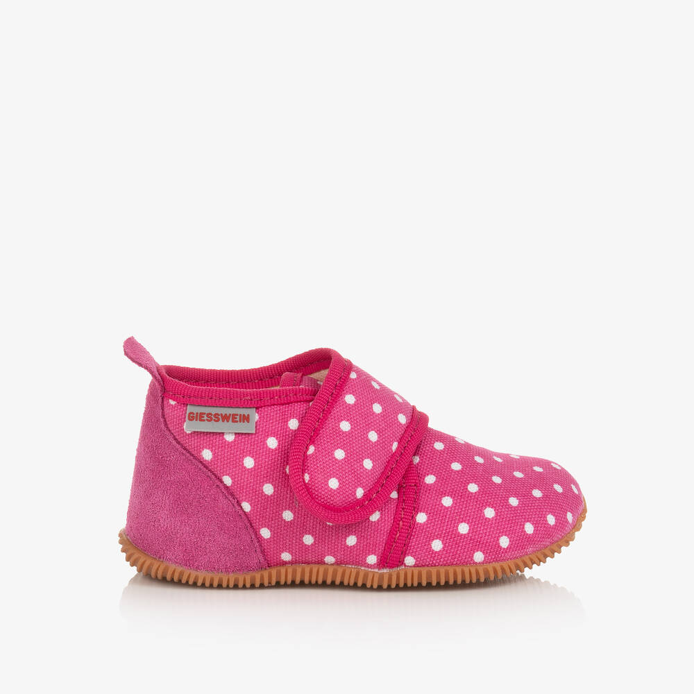 Giesswein-Girls Pink Cotton Polka Dot Slippers | Childrensalon Outlet