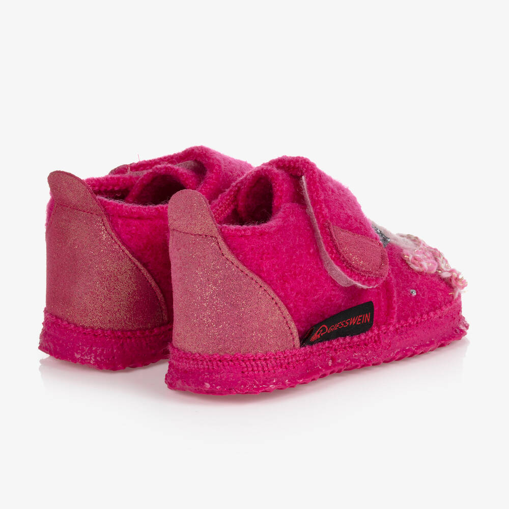 Giesswein Girls Pink Wool Velcro Slippers Childrensalon Outlet