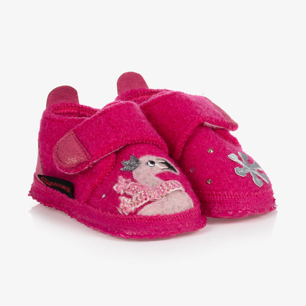 Giesswein - Girls Pink Wool Velcro Slippers | Childrensalon