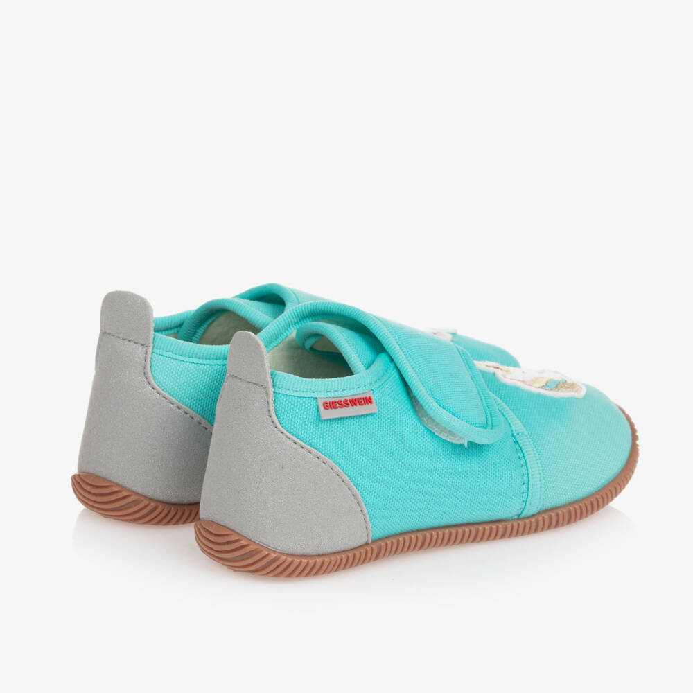 Giesswein-Girls Turquoise Cotton Unicorn Slippers | Childrensalon Outlet
