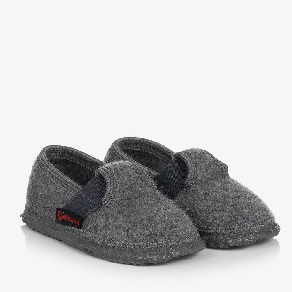 Giesswein - Grey Felted Wool Elasticated Slippers | Childrensalon