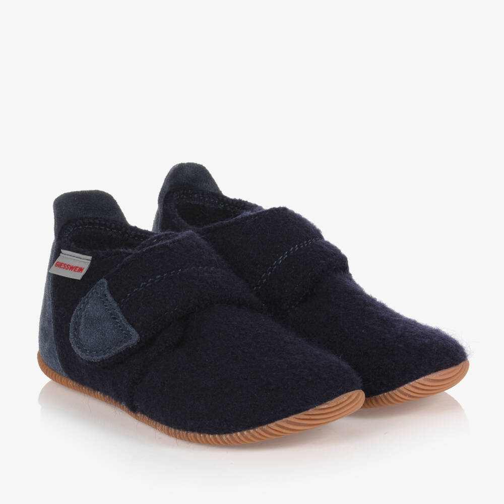 Giesswein-Navy Blue Felted Wool Slippers | Childrensalon Outlet